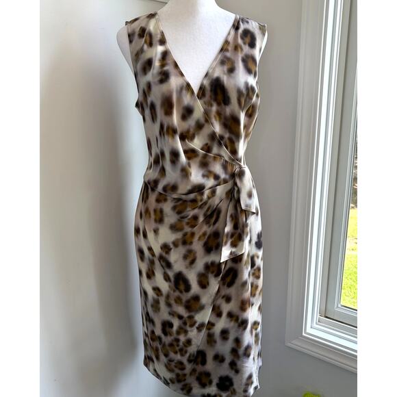 St. John Couture 100% Silk Animal Print Knee Length Dress Size 10 Luxury Glam - Picture 2 of 8